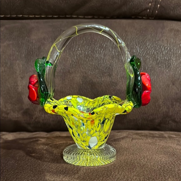 Other - Glass Basket with Floral Accents EUC